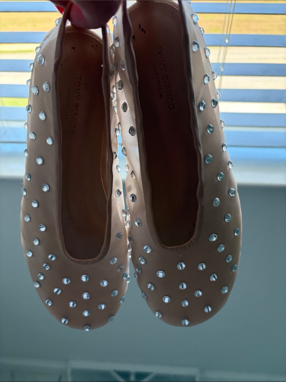 Tony Bianco Blush Crystal-Studded Ballet Flats